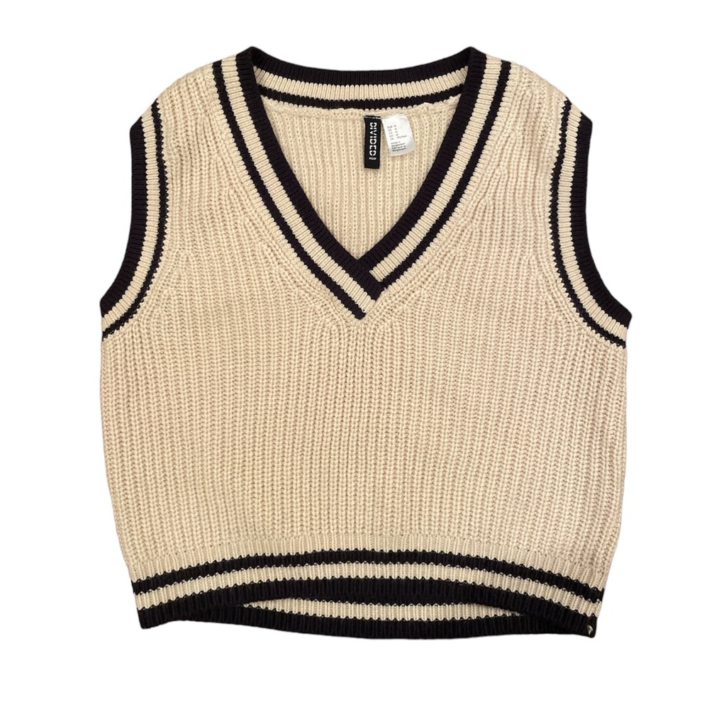 H&M Cream Knitted Vest Black Outlining Size Medium